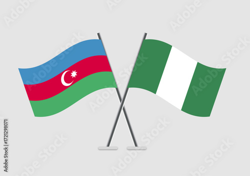 Azerbaijan and Nigeria vector flags digital icon in waving cross