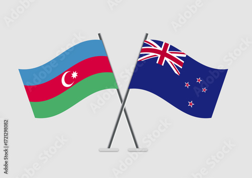 Azerbaijan and New Zealand vector flags with clean graphic design structure