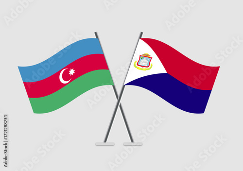 Azerbaijan and Saint Martin vector flags drawing symbolizing nations