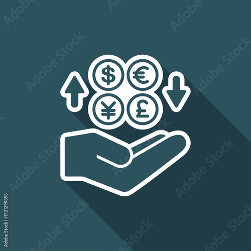 Money services - Sterling, Euro, Yen, Dollar - Minimal icon