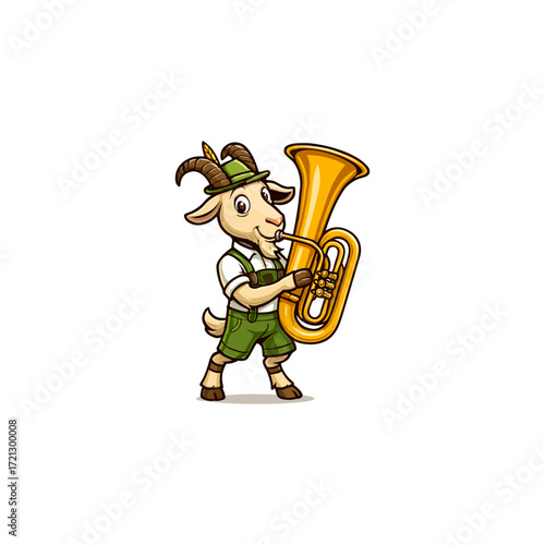 Cute Goat in Dirndl Playing a Tuba