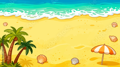 Summer beach background picture, hand-drawn vector illustration, game art scene
