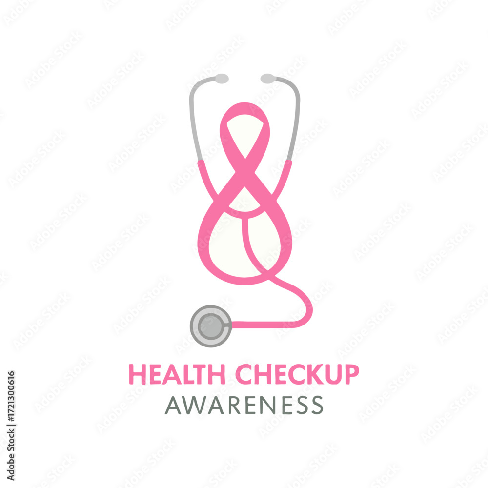 Fototapeta premium Pink ribbon stethoscope graphic for health checkup awareness.