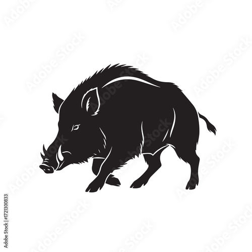 vector silhouette of a wild boar with a white background