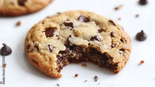Freshly Baked Chocolate Chip Cookie with Bite Taken Out