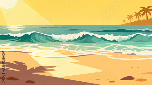 Summer beach background picture, hand-drawn vector illustration, game art scene