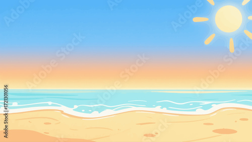 Summer beach background picture, hand-drawn vector illustration, game art scene