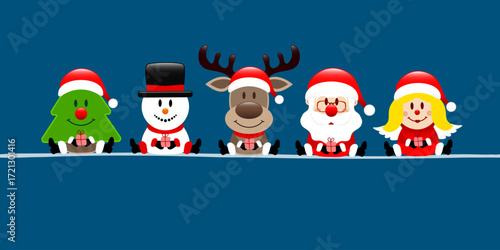 Banner Baum Schneemann Rentier Weihnachtsmann Und Enge Dunkelblau