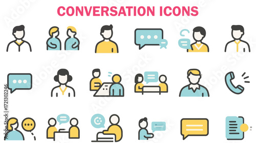Diverse Communication Icons Representing Dialogue People and Various Conversational Methods for Modern Digital Communication Needs