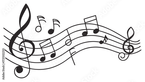 Musical notes on a staff with treble clef and eighth notes creating a harmonious visual composition