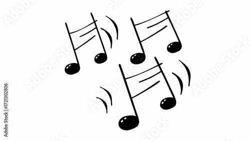 Illustration of musical notes with sound waves in a doodle style on a white background design art
