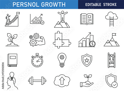 Personal growth line icon set Includes skill, success, career and development. Editable stroke. line vector illustration.