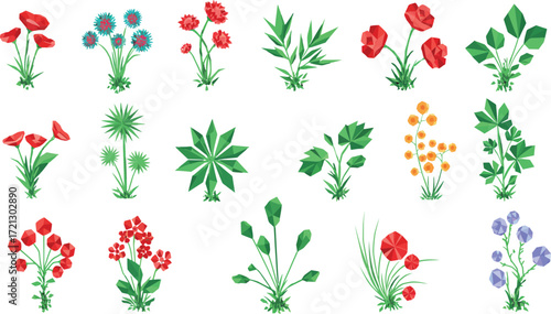 Vibrant Botanical Collection: An exquisite collection of digitally rendered wildflowers, capturing the essence of botanical beauty in a variety of shapes, hues, and details. 