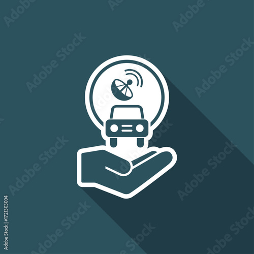 Car connected to satellite - Vector web icon