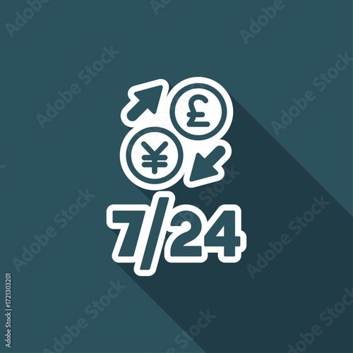 Foreign currency exchange 7/24 - Sterling - Yen - Vector web icon