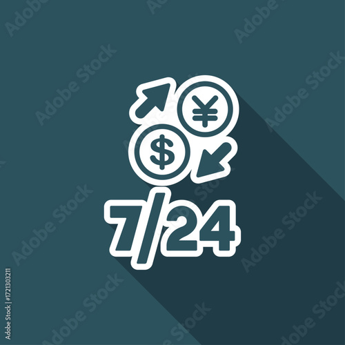 Foreign currency exchange 7/24 - Dollar - Yen - Vector web icon