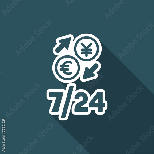 Foreign currency exchange 7/24 - Euro - Yen - Vector web icon