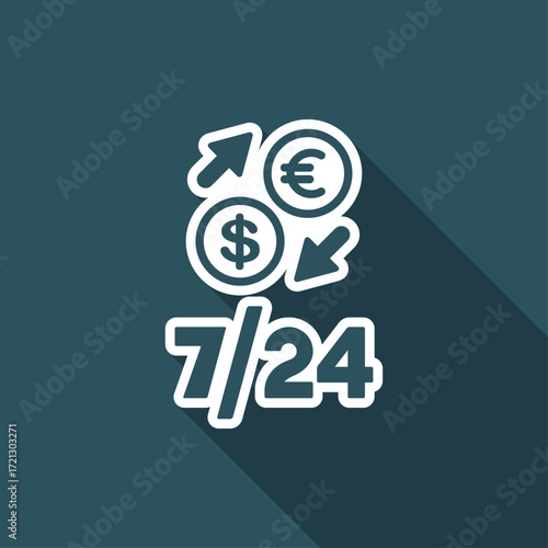 Foreign currency exchange 7/24 - Dollar - Euro - Vector web icon