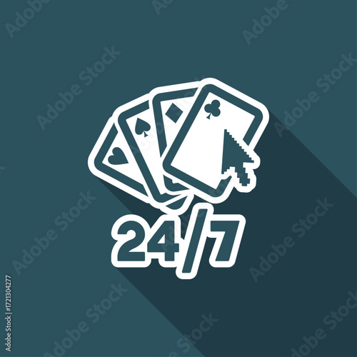 Online poker gaming 24/7 - Vector web icon