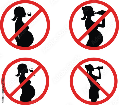 Pregnant women no drinking alcohol prohibition signs
