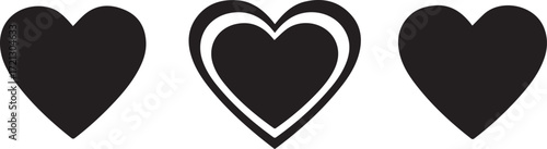 Three Black Heart Icons on White Background love symbol