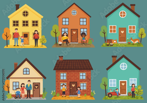 Various Diverse Family Homes and Housing Neighborhood Scenes