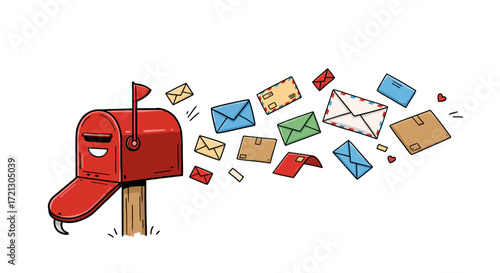Happy Mailbox Sending Lots of Letters and Envelopes
