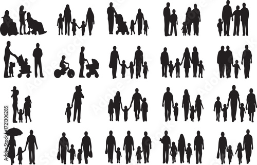 Family Silhouettes Collection | Diverse Groupings of Parents and Children for Graphic Design, Website Elements, and Social Commentary