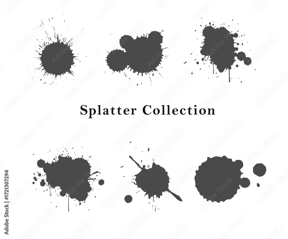Fototapeta premium Collection of six splatter designs isolated on transparent background