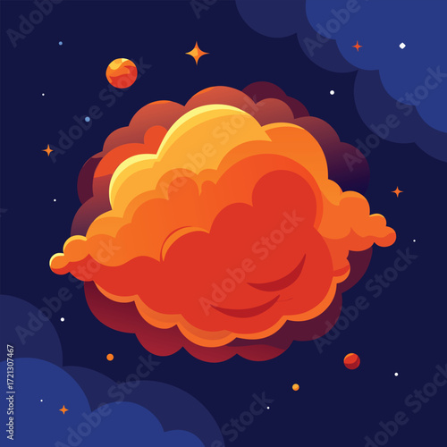Fiery Cosmic Cloud with Planets and Stars space nebula