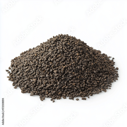 Photorealistic pile of tea granules isolated on white, clean minimal object for food and beverage concepts