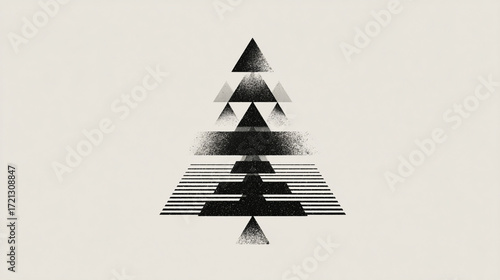 Against a light, solid backdrop is a stylized representation of a coniferous plant