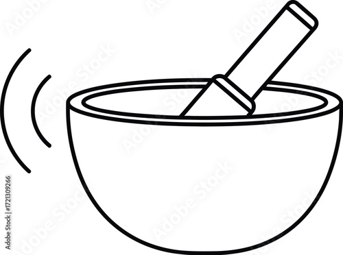 Singing bowl line art vector illustration sound therapy zen