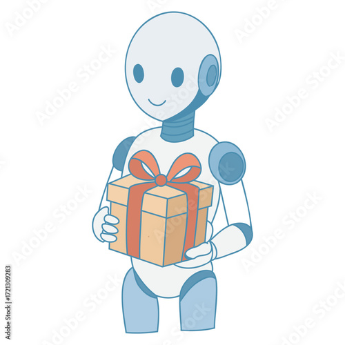 robot holding a gift box, artificial intelligence, artificial intelligence, technology, robot. vector illustration.