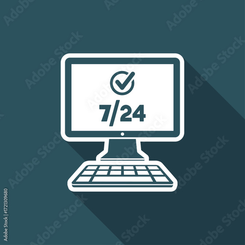 7/24 computer services - Vector flat icon