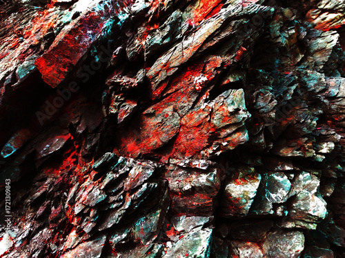 Autumn trend Burnt Wood. Burnt Wood color. Autumn style. Rock texture. Geodesy and geology. Burnt Wood tinted minerals.