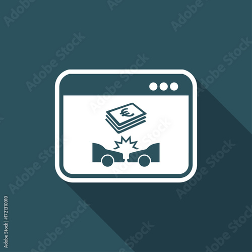 Online insurance payout for car crash - Vector flat icon