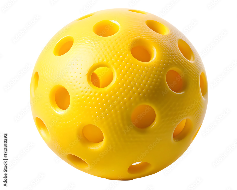 Fototapeta premium Yellow pickleball with holes isolated on white background ,PNG. AI Generated