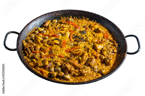 A bowl of food with a lot of different ingredients, including meat