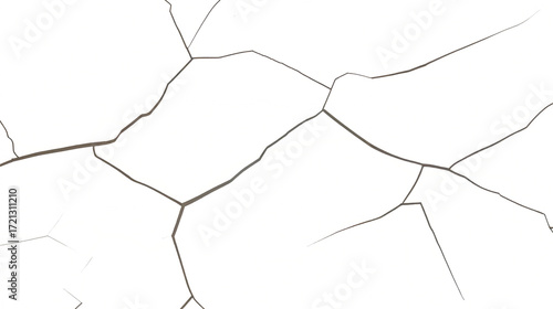 Irregular crack lines forming abstract broken surface texture on white background