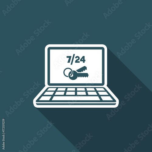 7/24 computer protection - Vector flat icon