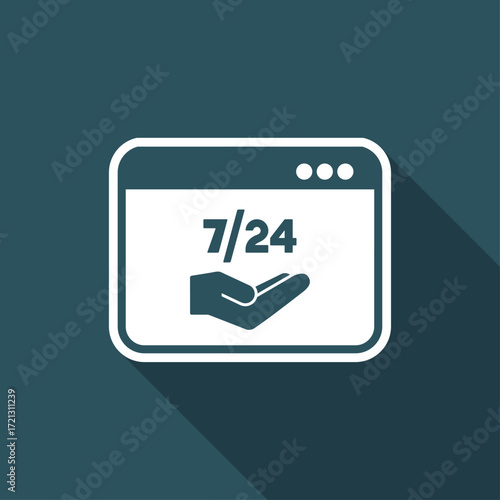 7/24 computer assistance service - Vector flat icon