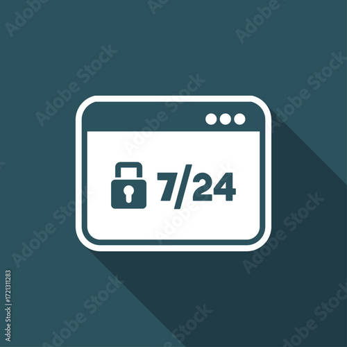 7/24 computer protection - Vector flat icon