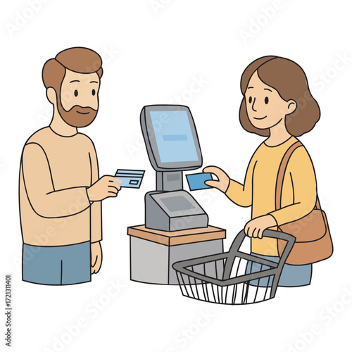 shopping and online payment, vector flat illustration set.
