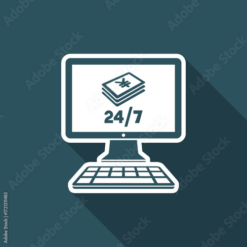 Online banking service 24/7 - Yen - Vector flat icon