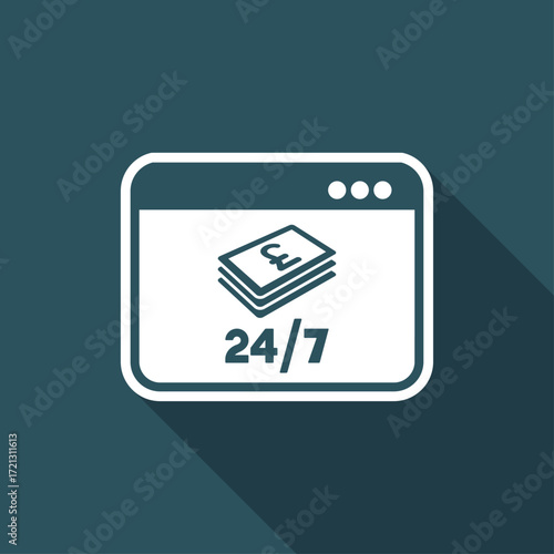 Online banking service 24/7 - Sterling - Vector flat icon