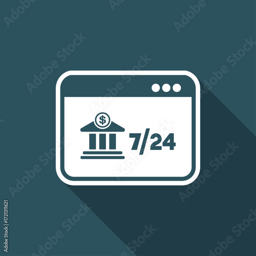 Bank institute online - 7/24 service - Vector flat icon