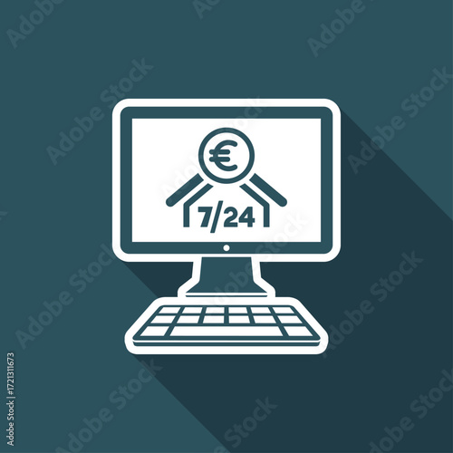 European banking institute online - Dollar - 7/24 service - Vector flat icon
