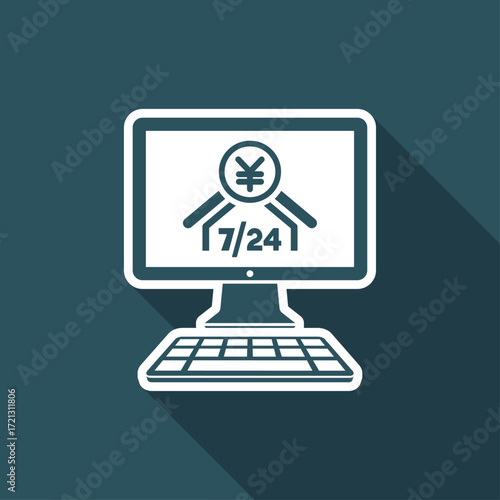Japanese banking institute online - Dollar - 7/24 service - Vector flat icon
