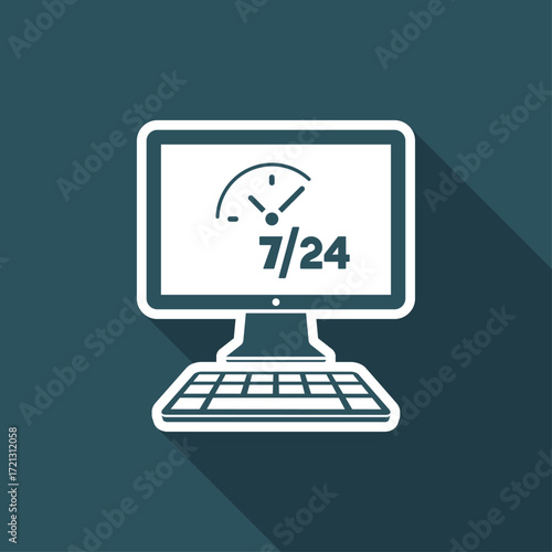 Daily full time computer service - Vector flat icon